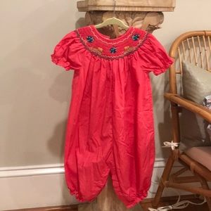 Hot Pink Smocked Rosalina Romper 24m fits like 2t